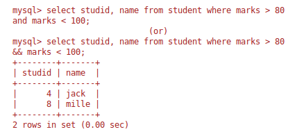 Mysql Logical Operators